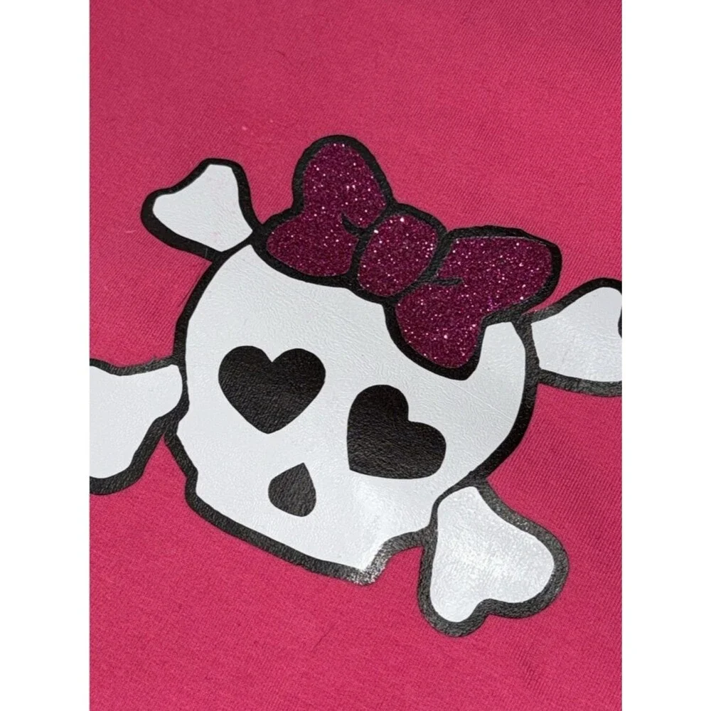 DOG HOODIE PINK FLEECE LINED HOOD POCKET SKULL GLITTER BOW GRAPHIC